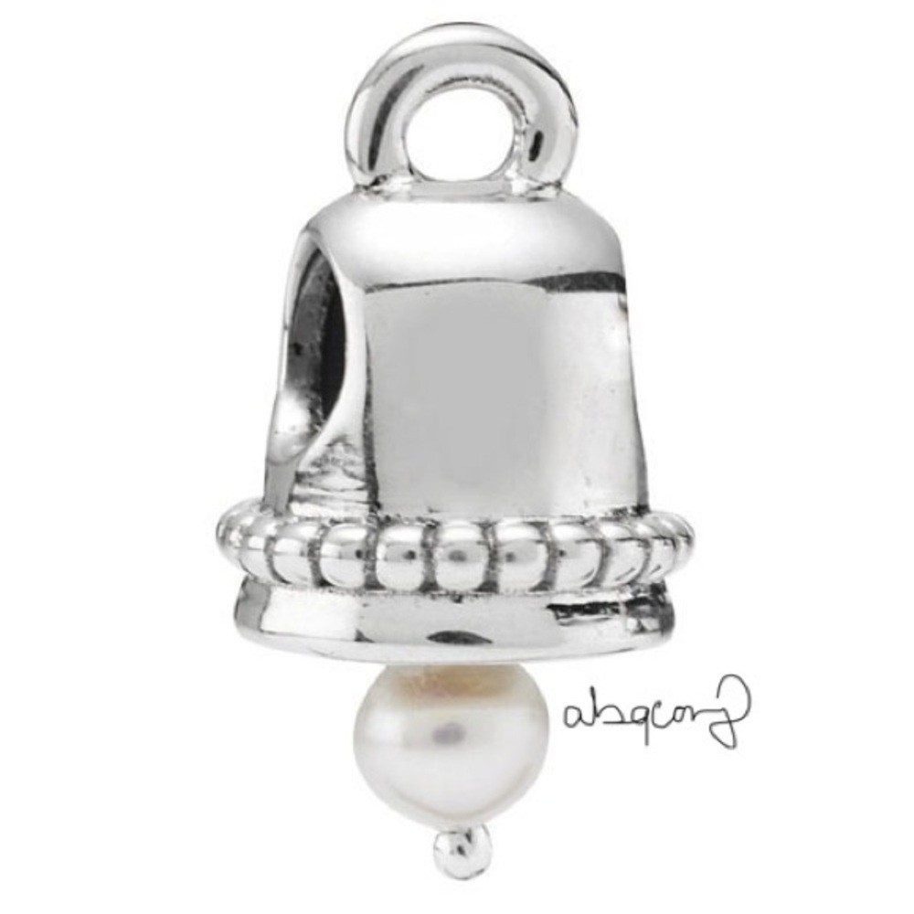 EUC Pandora 790517P Sterling Silver Bell w/ Pearl Dangle Charm